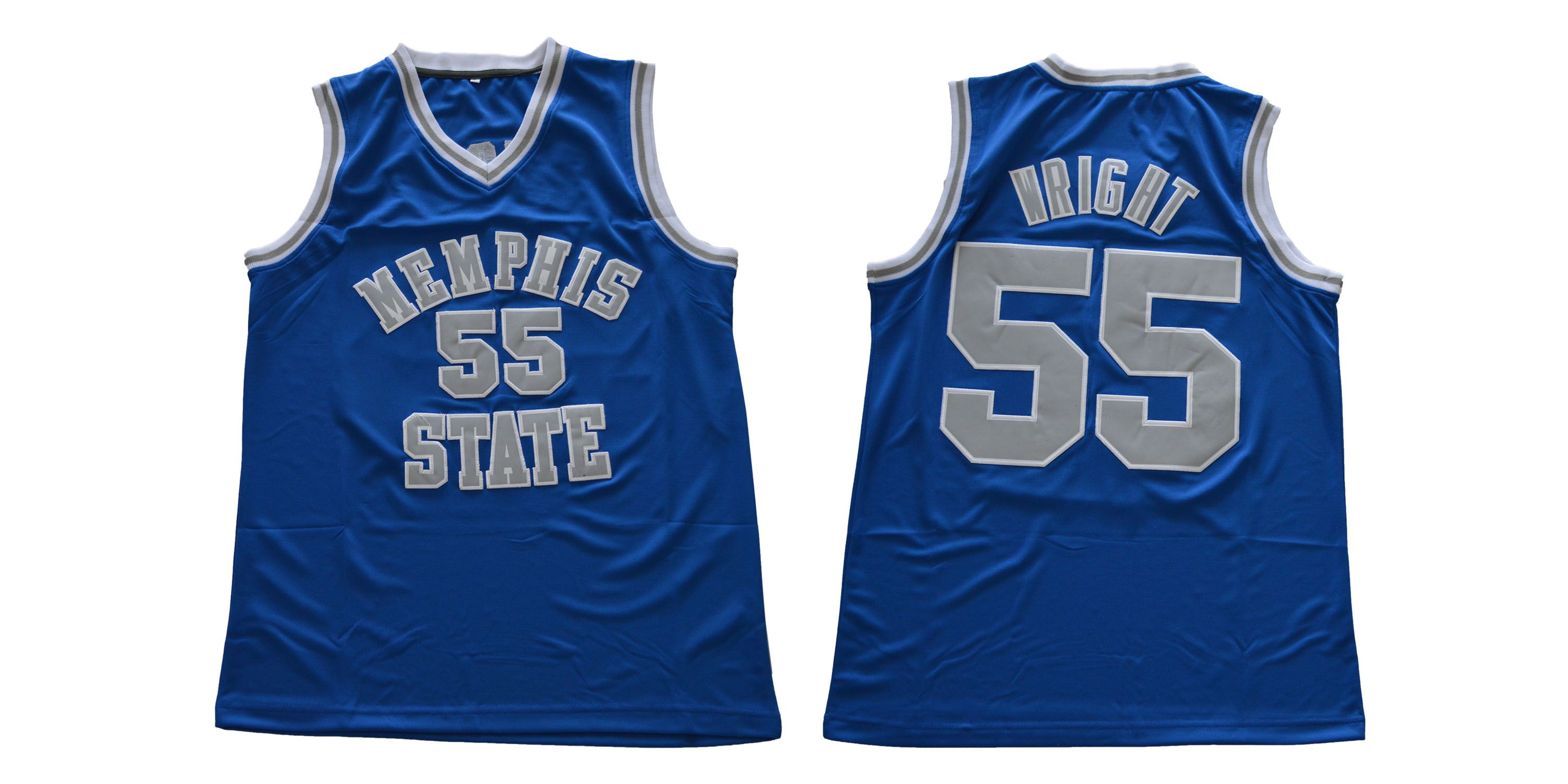 Men Memphis Tigers 55 Wright Blue NCAA NBA Jerseys